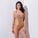 Kylie Nude Crystal Embellished Monokini Padded Swimsuit - Fashion Genie Boutique