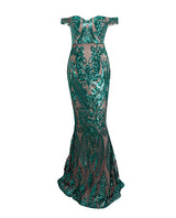 Sweetheart Silver Bardot Sequin Maxi Fishtail Dress - Fashion Genie Boutique