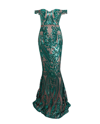 Sweetheart Silver Bardot Sequin Maxi Fishtail Dress - Fashion Genie Boutique