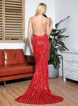 Ecstasy Red Plunge Sequin Maxi Fishtail Gown Dress - Fashion Genie Boutique
