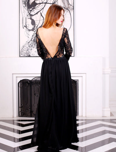 Highness Black Sequin Embellished Chiffon Maxi Dress - Fashion Genie Boutique