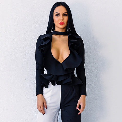 Our First Kiss Black Frill Wrap Front Choker Top - Fashion Genie Boutique