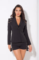 Tun Up Black Lace Up Shorts and Blazer Co-Ord - Fashion Genie Boutique