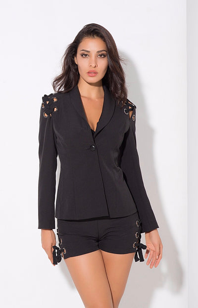 Tun Up Black Lace Up Shorts and Blazer Co-Ord - Fashion Genie Boutique