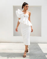 Keya White Peplum Bardot Top & Midi Skirt Dress Co Ord - Fashion Genie Boutique