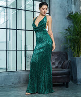 Alabama Green Cowl Neck Sequin Maxi Fishtail Dress - Fashion Genie Boutique