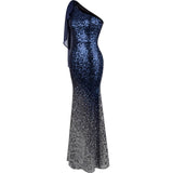 Oh My Posh Blue & Silver Sequin Gradient One Shoulder Maxi Gown Dress - Fashion Genie Boutique