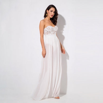 Phi Phi White Strapless Sequin Floaty Maxi Dress - Fashion Genie Boutique