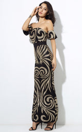 Senorita Black & Gold Glitter Embellished Bardot Maxi - Fashion Genie Boutique