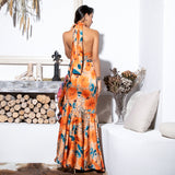 Bloom Babe Orange Floral Print Halter Maxi Dress - Fashion Genie Boutique