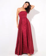 A Star Is Born Red Glitter Strapless Maxi Gown Dress - Fashion Genie Boutique