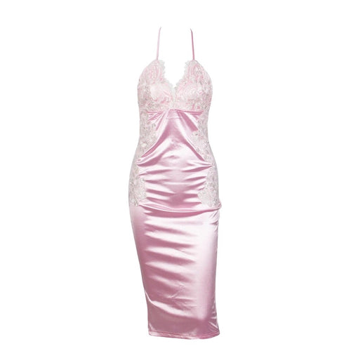 Laced With Love Pink Satin Midi Dress - Fashion Genie Boutique