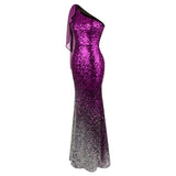 Oh My Posh Pink & Silver Sequin Gradient One Shoulder Maxi Gown Dress - Fashion Genie Boutique
