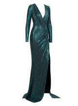 City Of Love Green Plunge Sequin Long Sleeve Maxi - Fashion Genie Boutique
