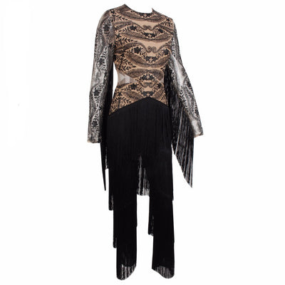 Confessions Black Long Sleeved Tassel Fringed Jumpsuit - Fashion Genie Boutique