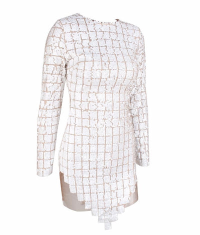 Hayden White Sequin Long Sleeve Sequin Mini Dress - Fashion Genie Boutique