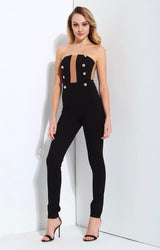 Evening In Rome Black Military Strapless Jumpsuit - Fashion Genie Boutique