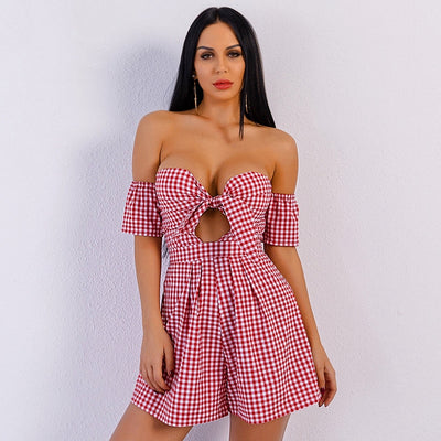 In Pursuit Of The Playsuit Red Bardot Playsuit - Fashion Genie Boutique