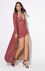 Rise & Shine Red Floor Length Glitter Jacket - Fashion Genie Boutique