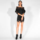 So Senorita Black Bardot Long Sleeve Lace Mini Dress - Fashion Genie Boutique