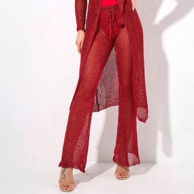 Valerie Red Glitter Knit Trousers - Fashion Genie Boutique