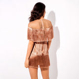 Shimmy Shake Bronze Mesh Panel Fringe Mini Dress - Fashion Genie Boutique