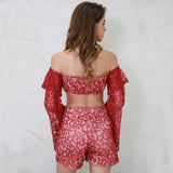 Maria Red Glitter Bardot Top & Shorts Co-Ord - Fashion Genie Boutique