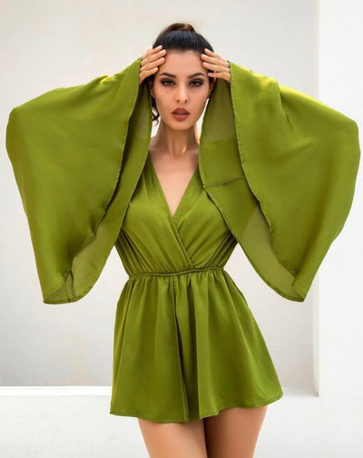 Nice N Teasy Green Long Sleeve Floaty Playsuit - Fashion Genie Boutique