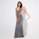 Goal Digger Grey Embellished Sequin Maxi Dress - Fashion Genie Boutique