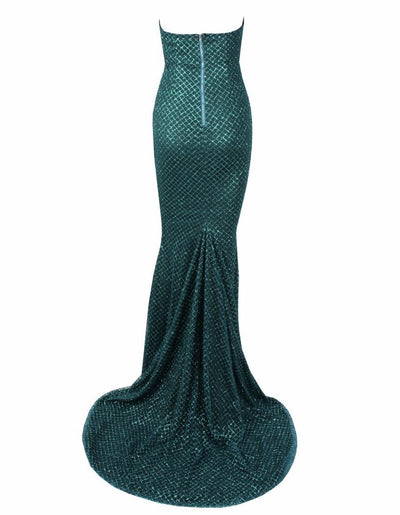 Fell From Heaven Green Glitter Strapless Maxi Dress - Fashion Genie Boutique