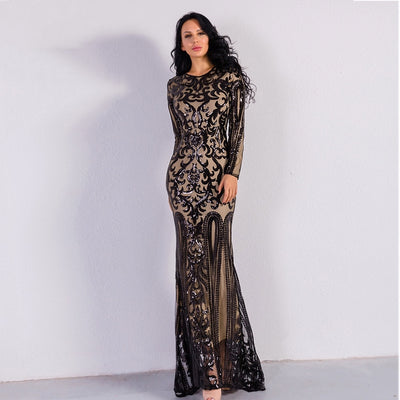 Unrequited Love Black Sequin Long Sleeve Maxi Dress - Fashion Genie Boutique