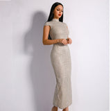 Don't Blame Me Silver Glitter Embellished High Neck Midi Dress - Fashion Genie Boutique