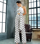 One Kiss White Polka Dot Crop Top & Wide Leg Trousers Co-Ord - Fashion Genie Boutique
