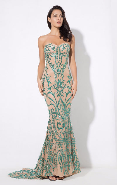 Saints & Sinners Green Glitter Strapless Maxi Dress - Fashion Genie Boutique