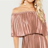 Dream Of You Pink Bardot Pleated Maxi Dress - Fashion Genie Boutique