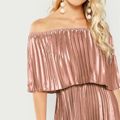 Dream Of You Pink Bardot Pleated Maxi Dress - Fashion Genie Boutique