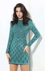 Gatsby Green Glitter Embellished Long Sleeve Mini Dress - Fashion Genie Boutique