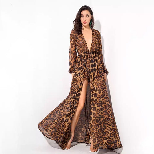 Jungle Heat Leopard Print Long Sleeve Playsuit - Fashion Genie Boutique