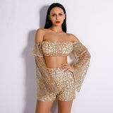 Maria Gold Glitter Bardot Top & Shorts Co-Ord - Fashion Genie Boutique