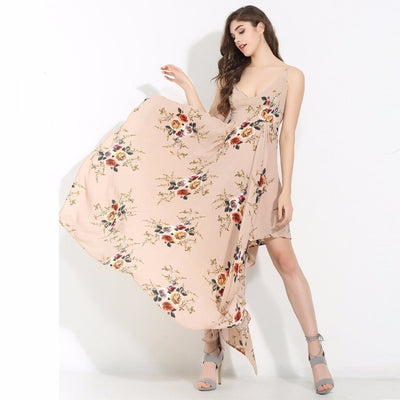 Rosabella Nude Floral Print Maxi Dress - Fashion Genie Boutique