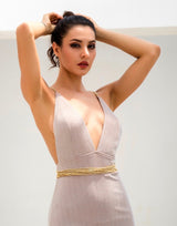 Throwing Shade Nude Side Slit Chained Maxi Dress - Fashion Genie Boutique