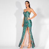 Sweet Vision Green Strapless Sequin Spilt Maxi Gown Dress - Fashion Genie Boutique