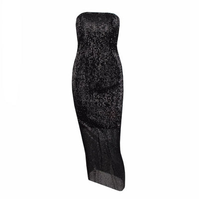 Glam Doll Red Strapless Sequin Midi Dress - Fashion Genie Boutique