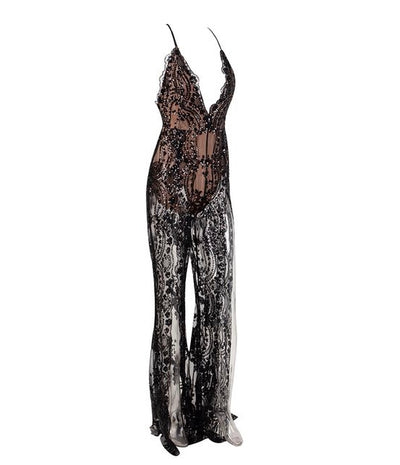 Bad Gal Black Sequin Split Leg Jumpsuit - Fashion Genie Boutique