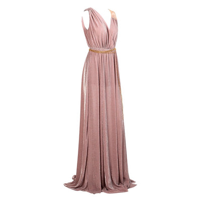 Grecian Goddess Blush Pink Belted Maxi Split Dress - Fashion Genie Boutique