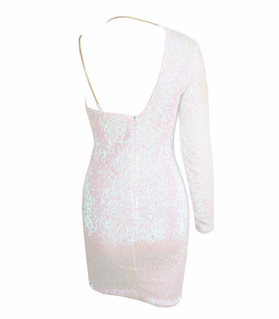 Gal That Glitters Iridescent One Sleeve Sequin Mini Dress - Fashion Genie Boutique