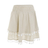 Love In Barcelona Nude Stripe Tassel Mini Skirt - Fashion Genie Boutique