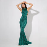 Million Dollar Babe Green Sequin Maxi Fishtail Gown Dress - Fashion Genie Boutique
