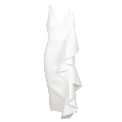 Avery White Ruffle Midi Dress - Fashion Genie Boutique