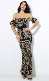 Senorita Black & Gold Glitter Embellished Bardot Maxi - Fashion Genie Boutique